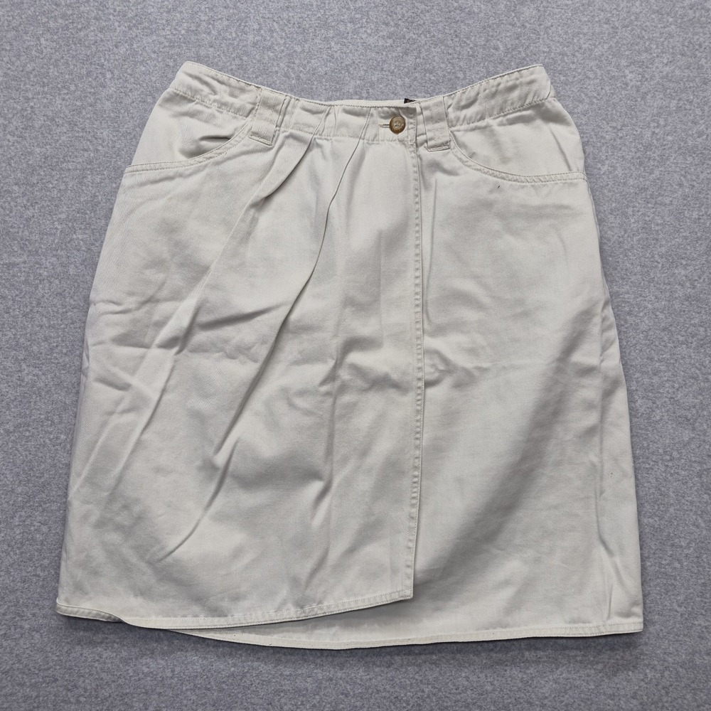 Vintage Eddie Bauer Wrap Skort Women 12 Khaki Beige Cotton Asymmetric Button Y2K